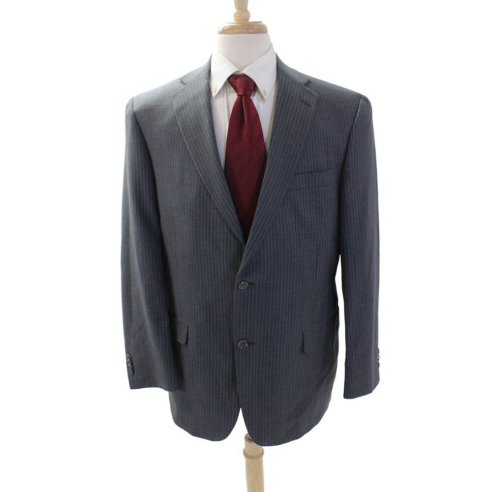 Hart Schaffner Marx Men Classic Gray Striped Suit Jacket Wool Blend Size 42